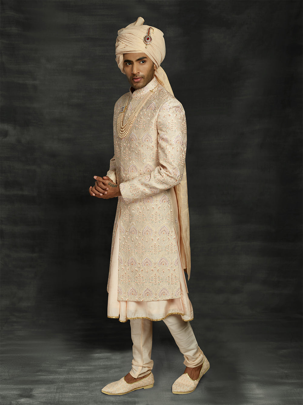Men's wear sherwani in peach