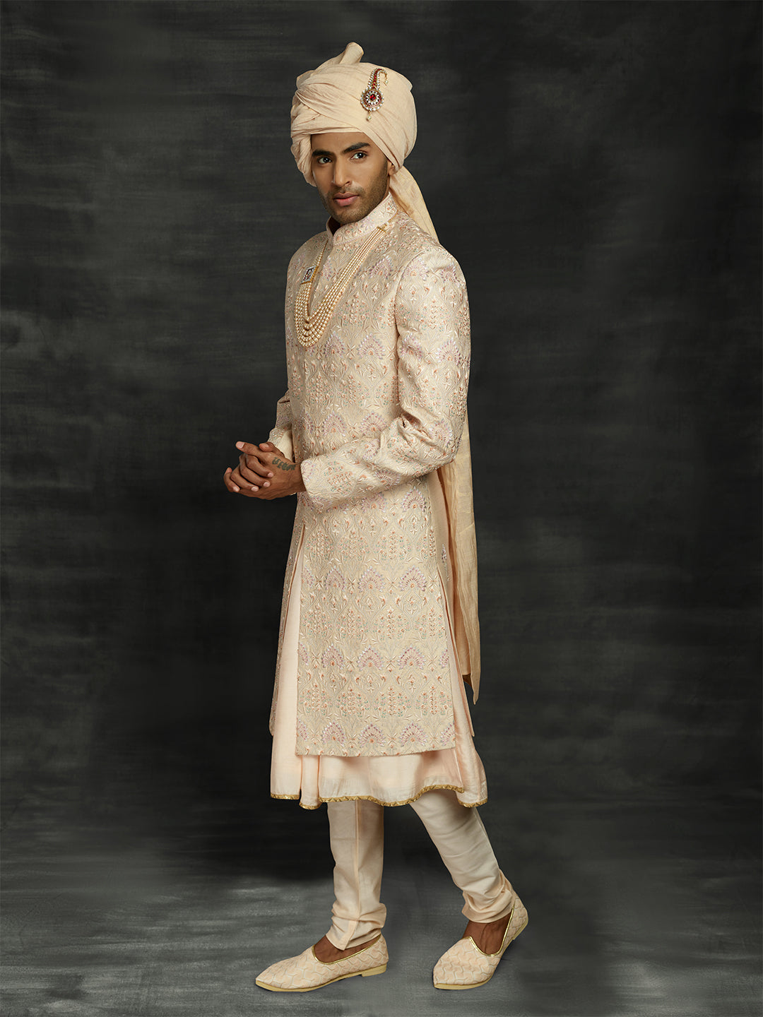 Men's wear sherwani in peach