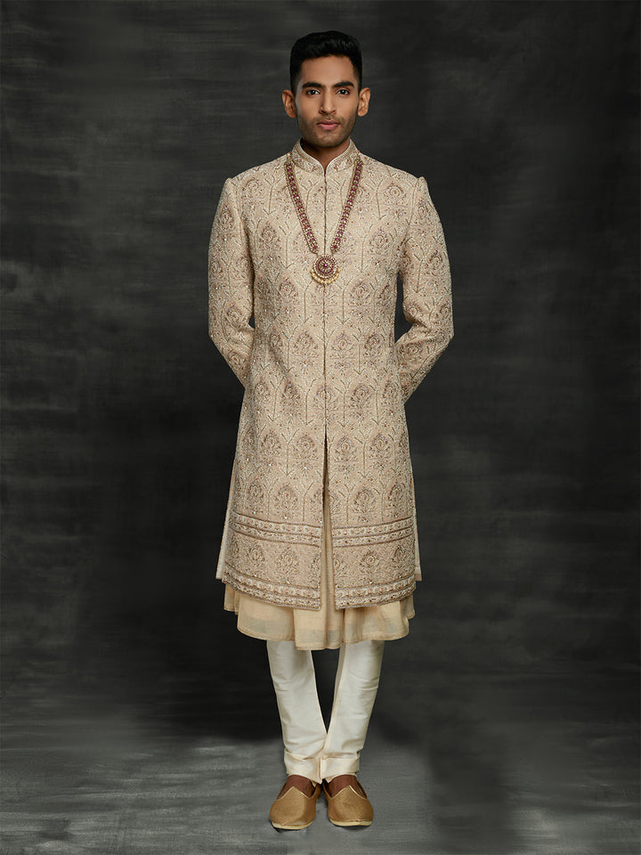 Beige groom's wear sherwani