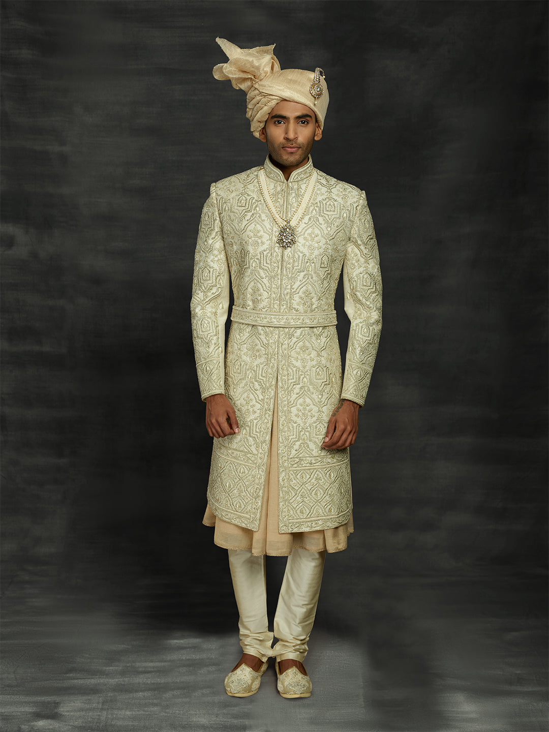 Cream sherwani for men