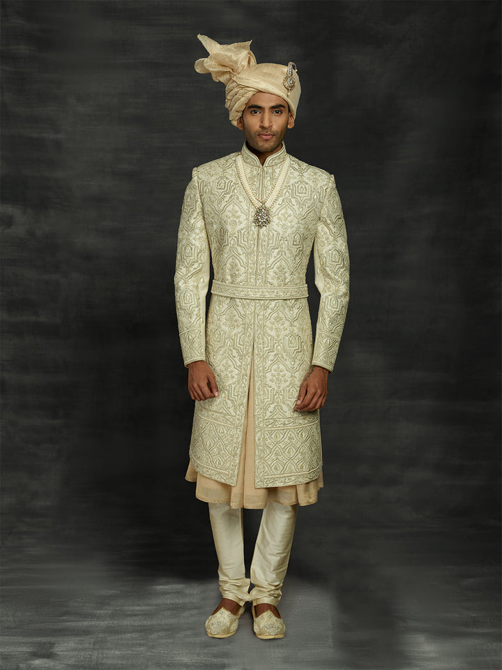 Cream sherwani for men