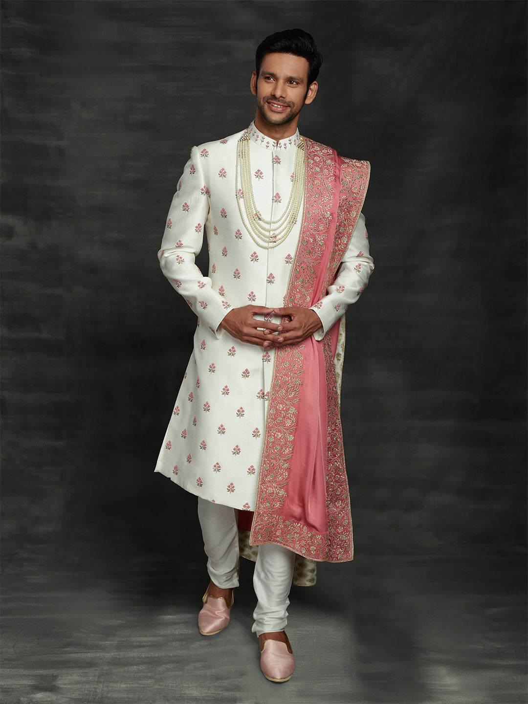 WHITE SHERWANI WITH DUPATTA