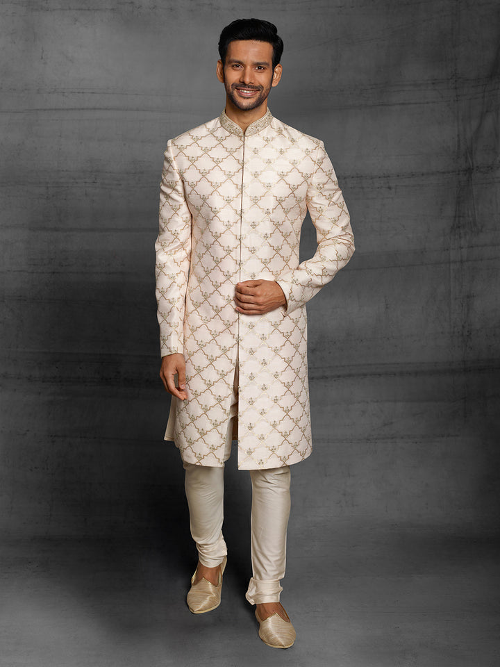 Brocade silk sherwani in gold