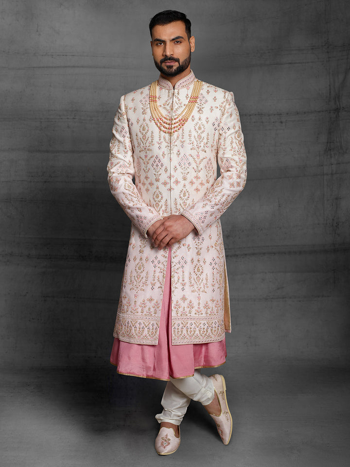 Pink-cream ombre grooms wear sherwani.