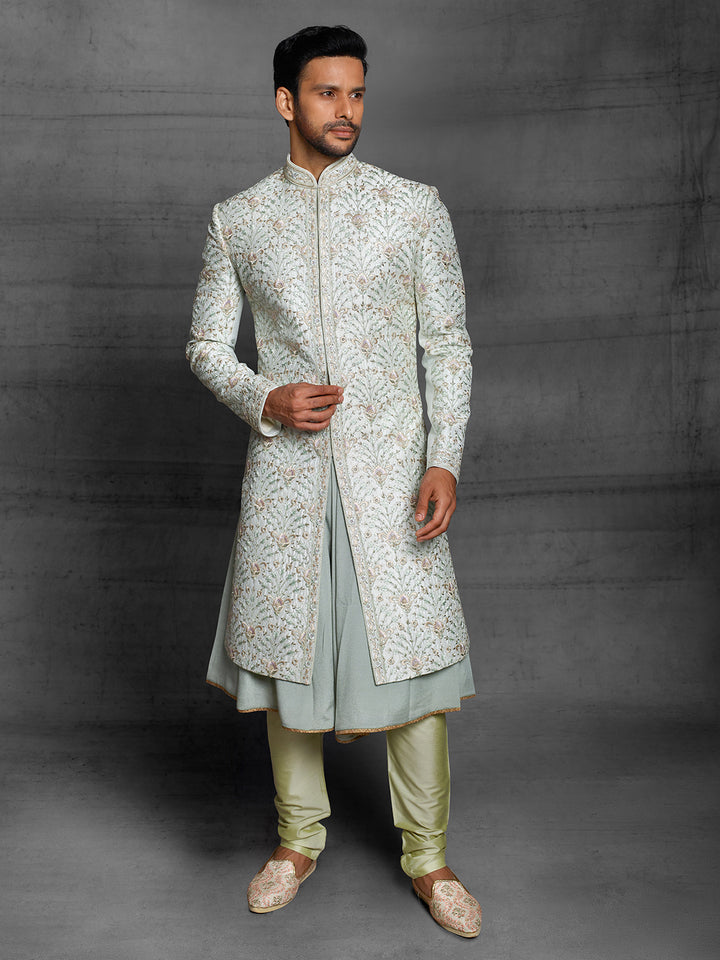 Mint green grooms wear sherwani