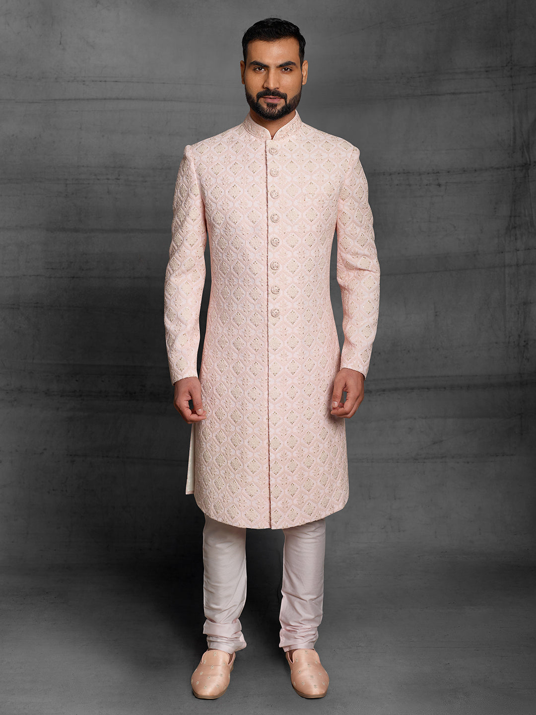 Powder Pink lakhnavi sherwani.