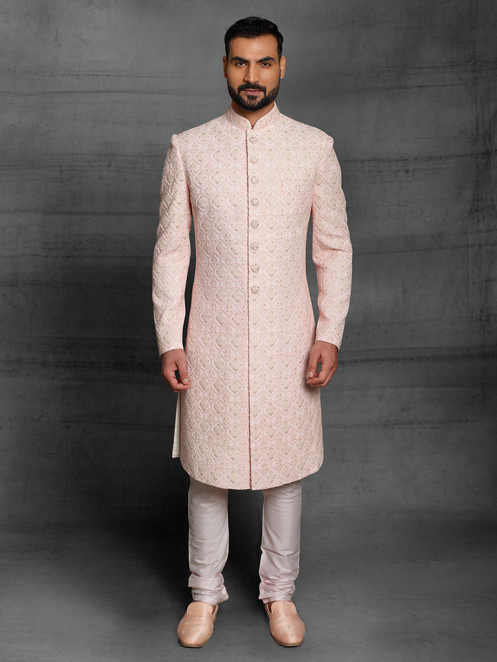 Powder Pink lakhnavi sherwani.