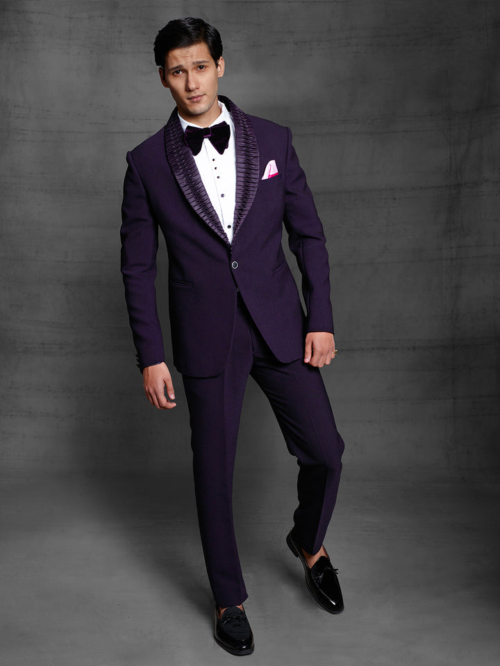 Purple tuxedo with pleated lapel