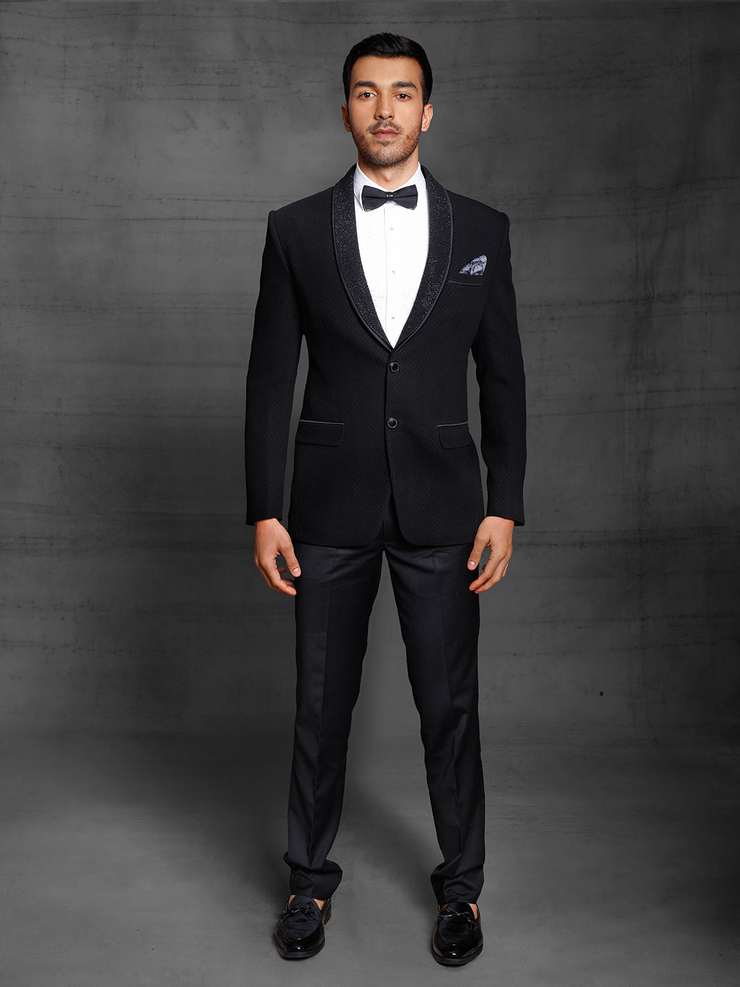 Black suit with textured fabric