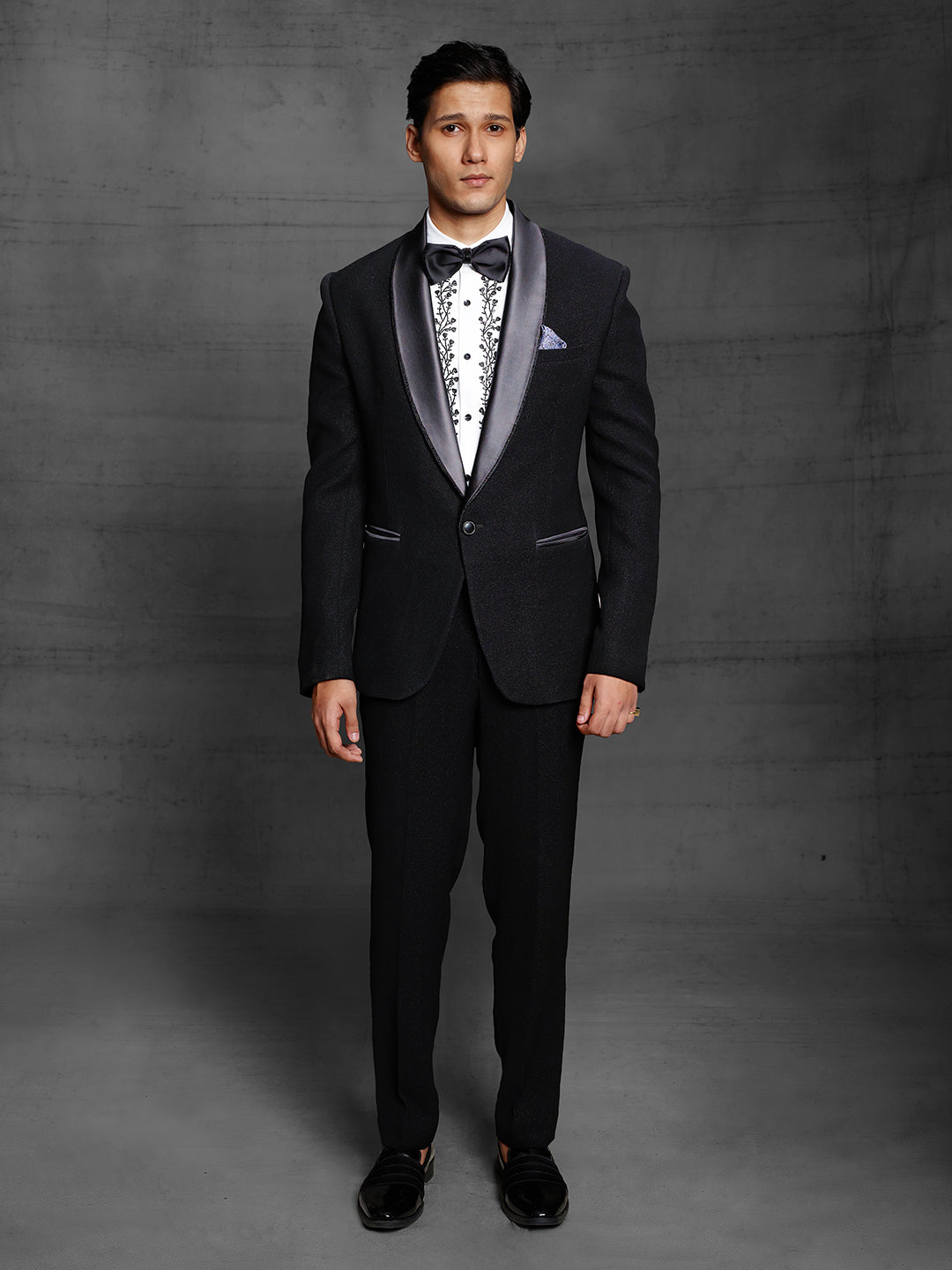 Black tuxedo in shimmer fabric