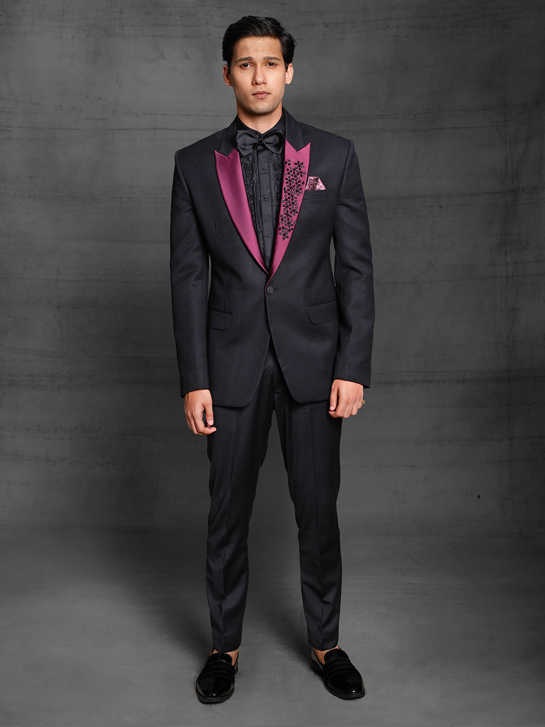 Black suit with contrast lapel Rechannel Fashions Black suit with contrast lapel Rechannel Fashions