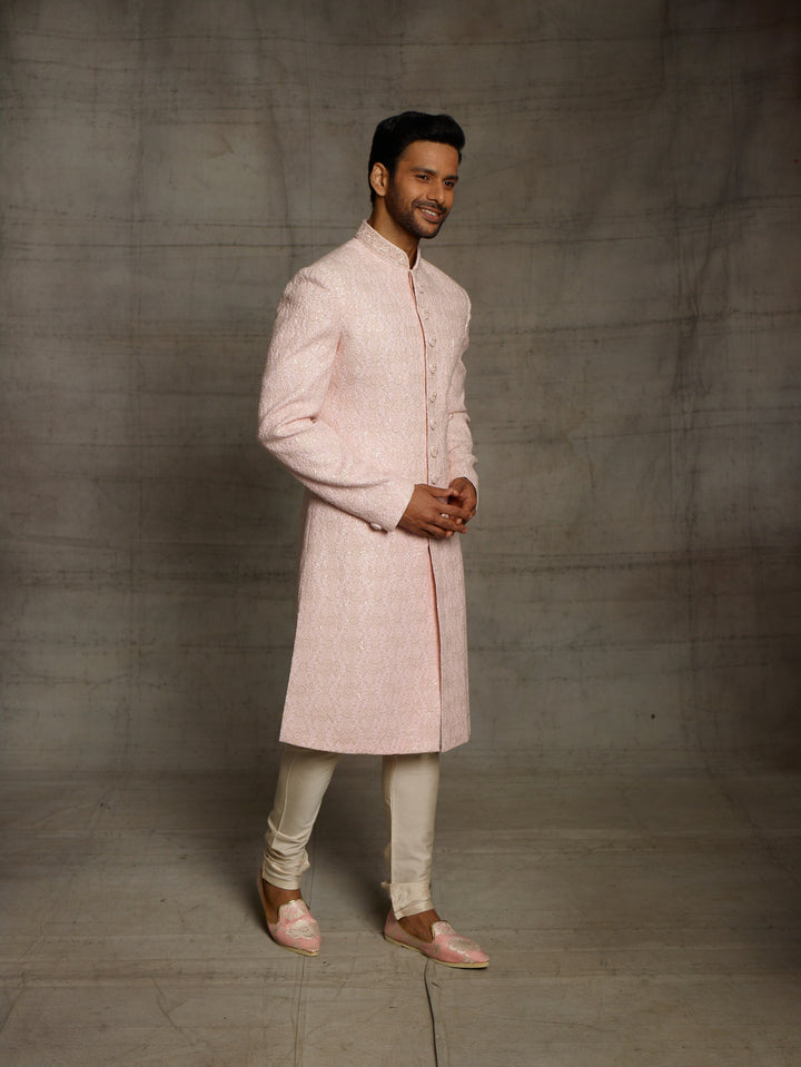 Lakhnavi sherwani in pink.