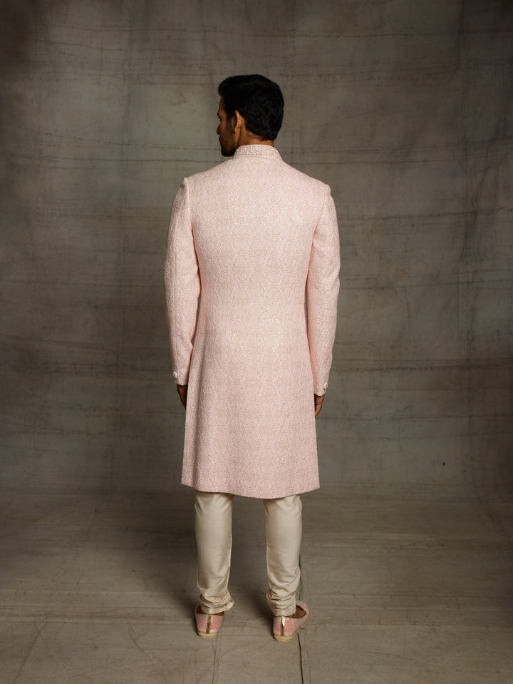 Lakhnavi sherwani in pink.