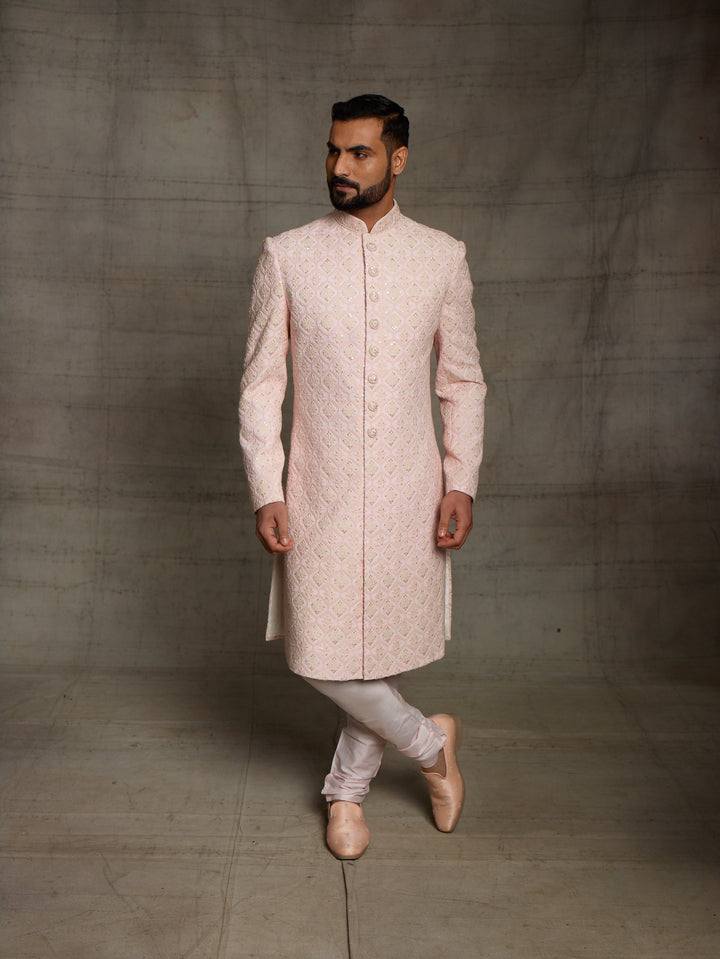 Powder Pink lakhnavi sherwani.