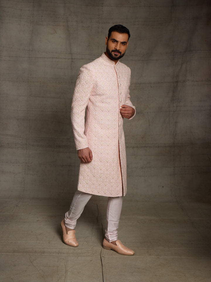 Powder Pink lakhnavi sherwani.