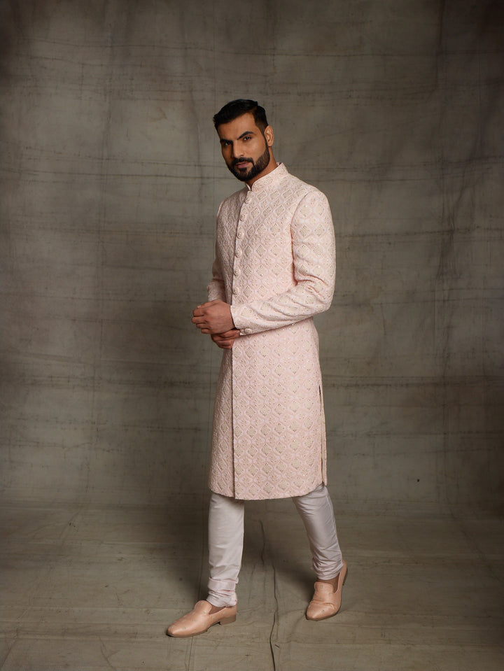 Powder Pink lakhnavi sherwani.