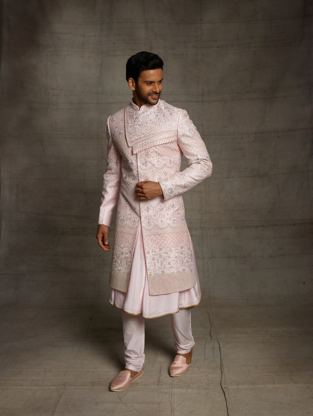 groom's wear sherwani in pink