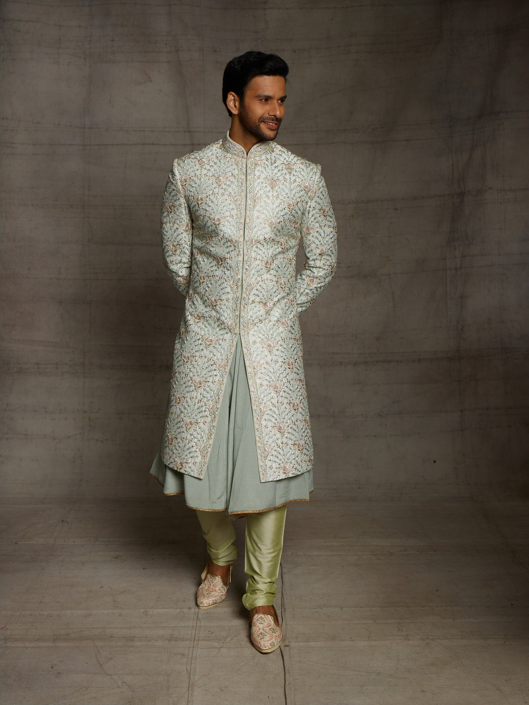Mint green grooms wear sherwani