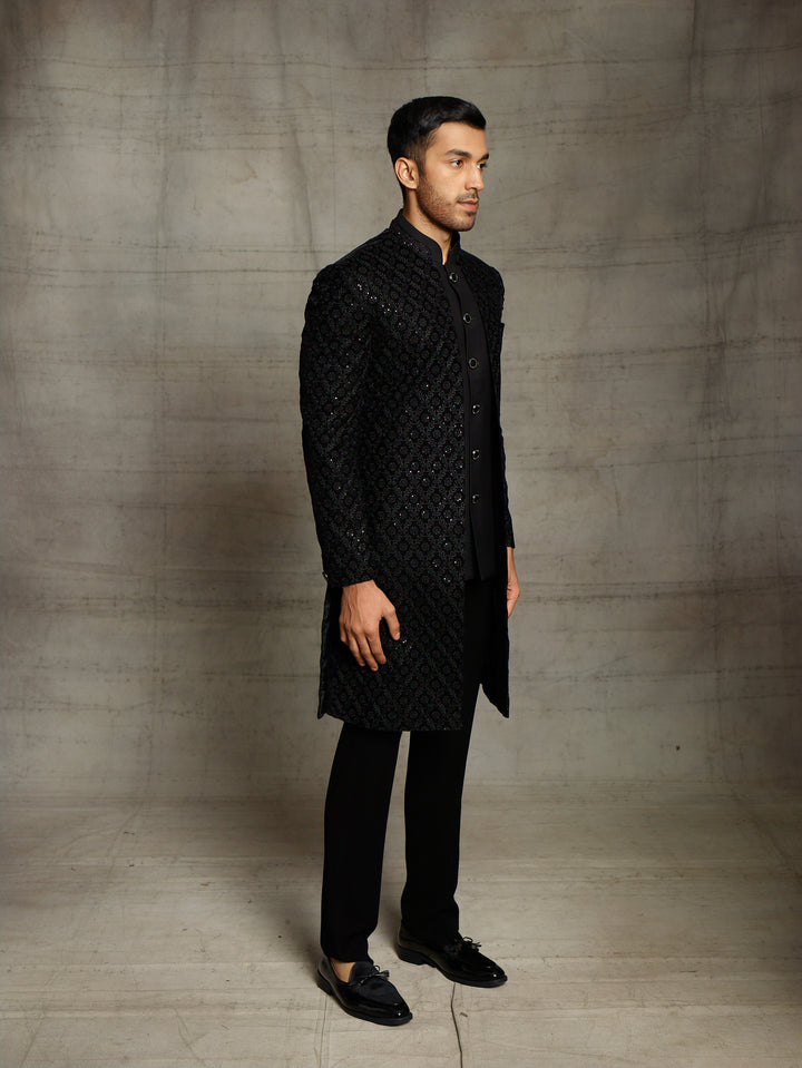 Black indo-western in velvet