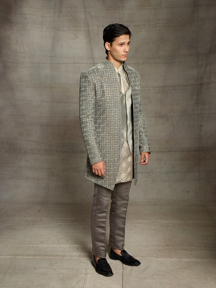 Grey indo-western with velvet jacket