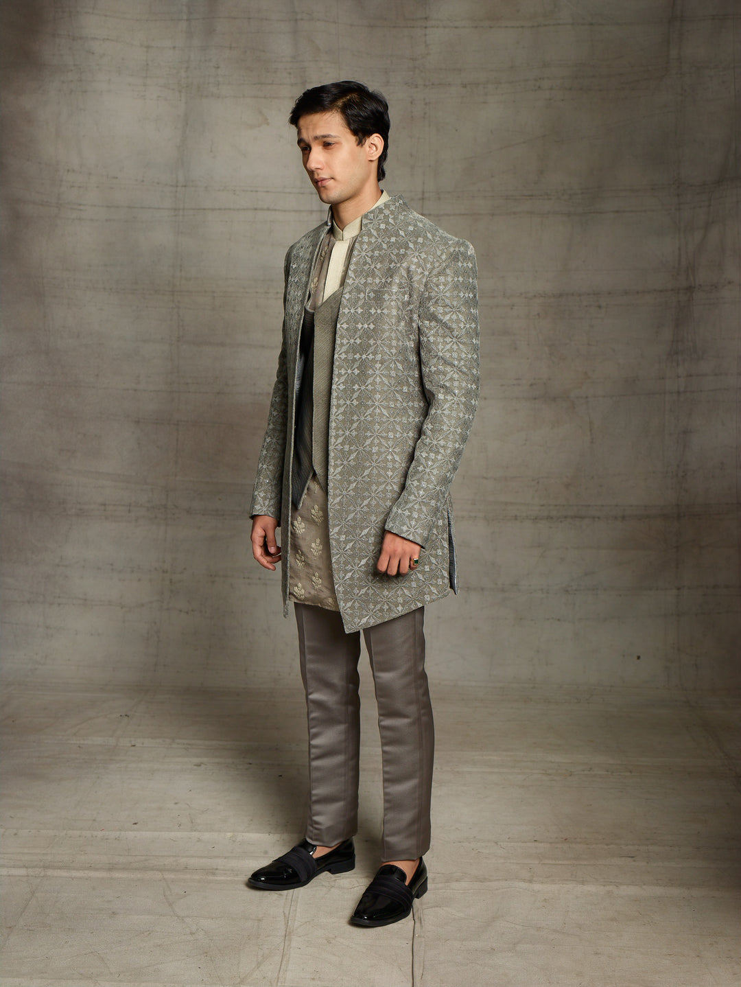 Grey indo-western with velvet jacket