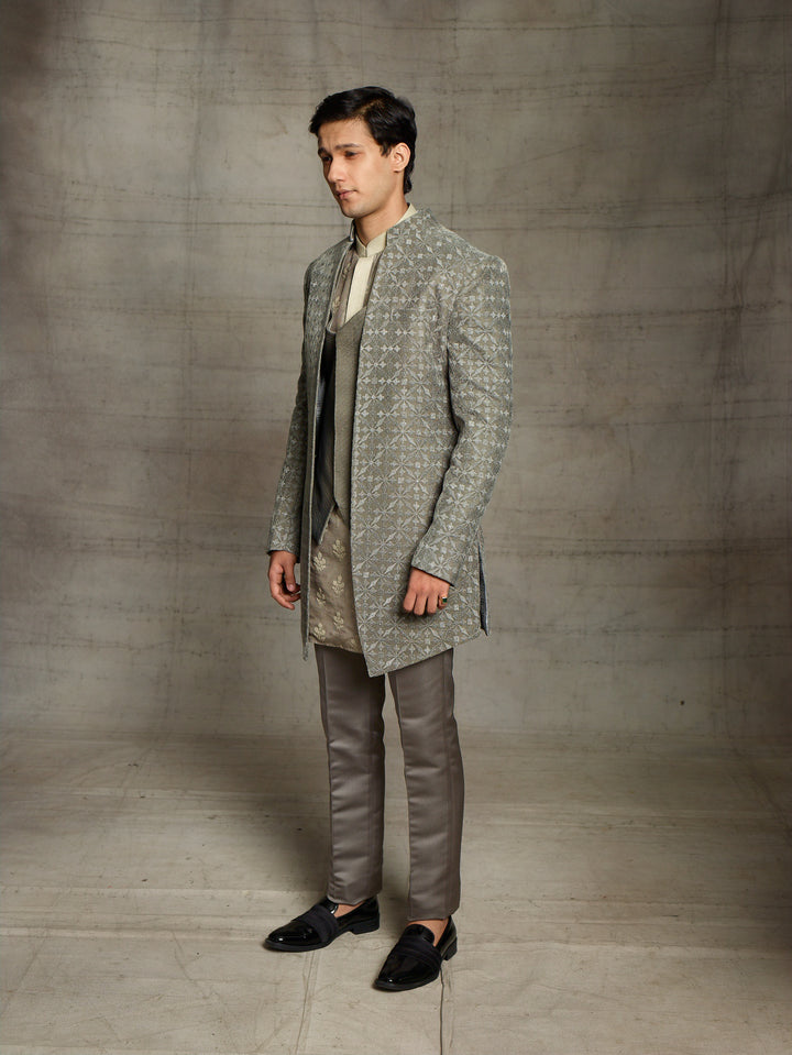 Grey indo-western with velvet jacket