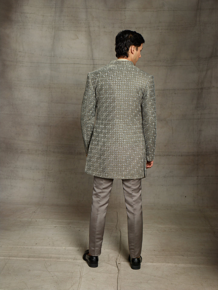 Grey indo-western with velvet jacket