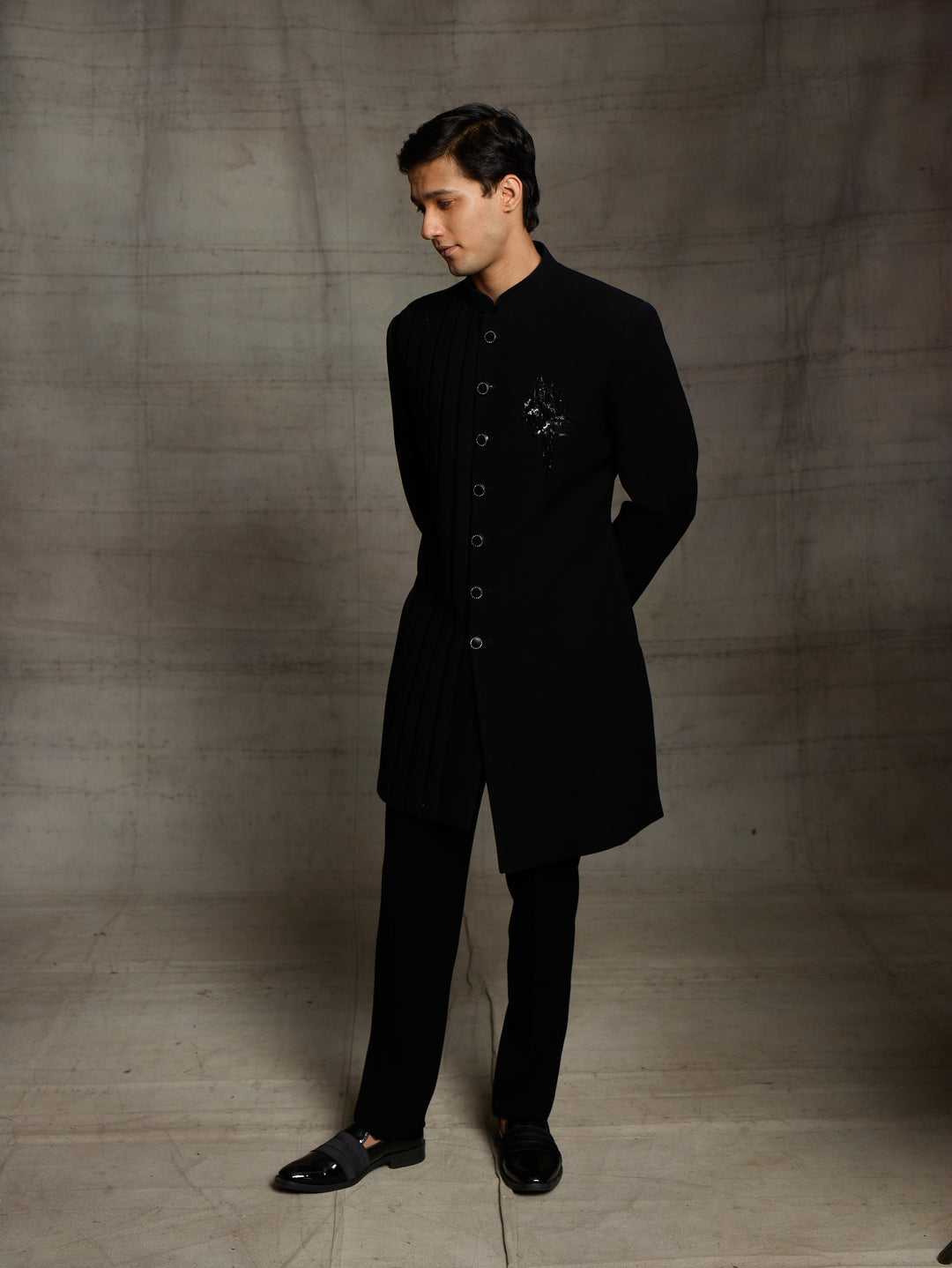 Black indo-western with zardose motif.