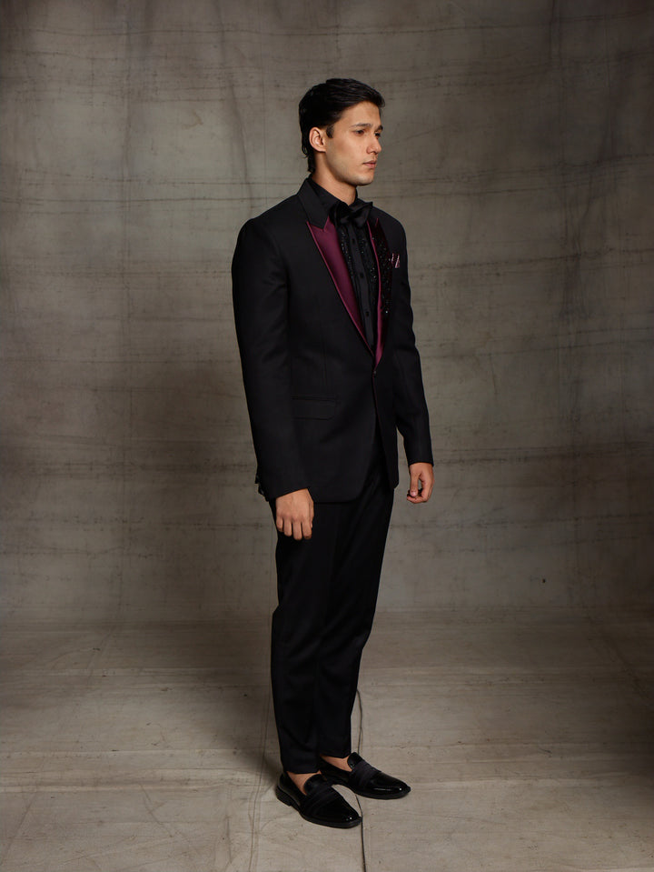 Black suit with contrast lapel