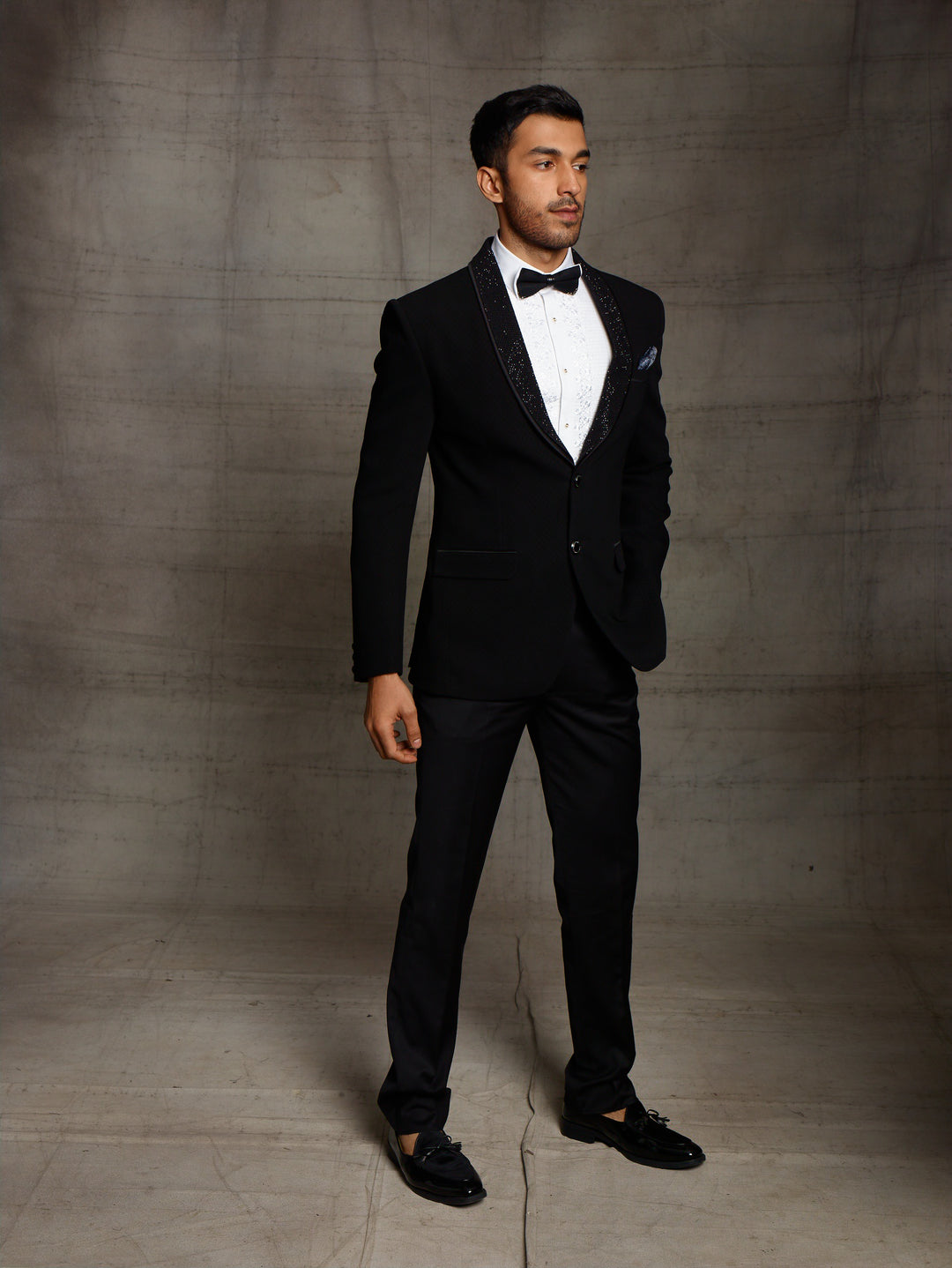 Black suit with textured fabric