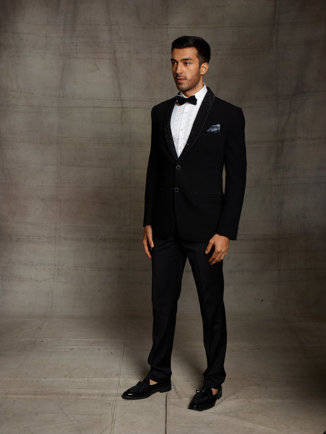 Black suit with textured fabric