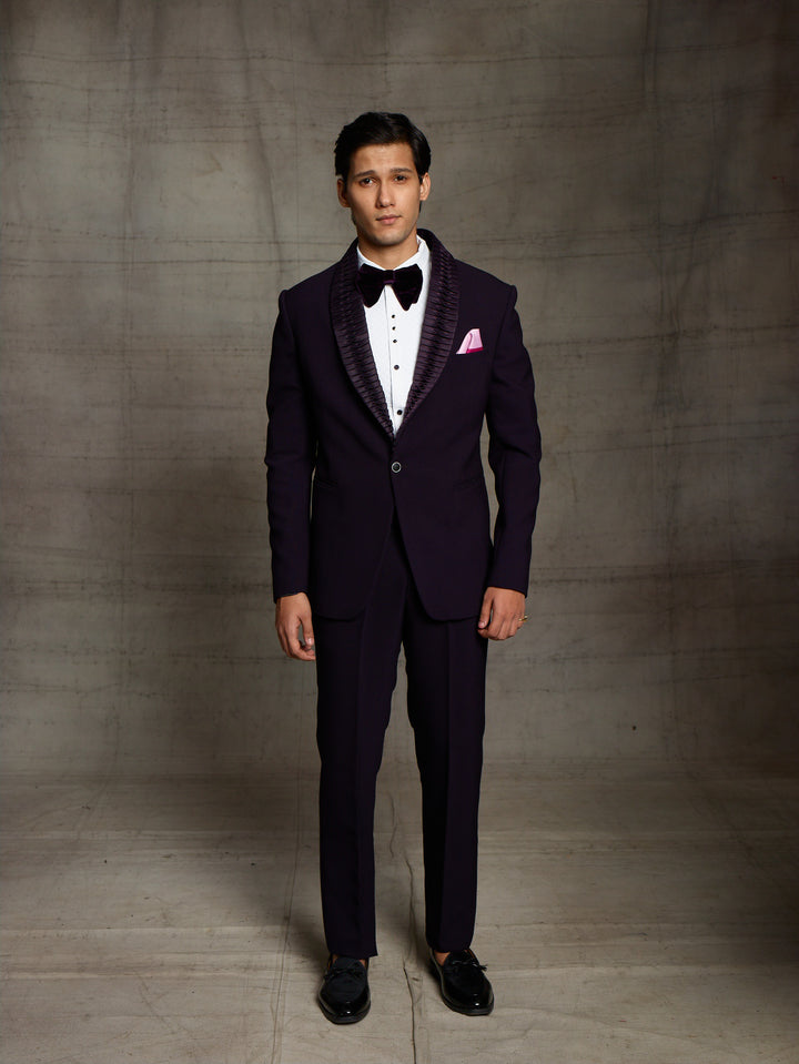 Purple tuxedo with pleated lapel