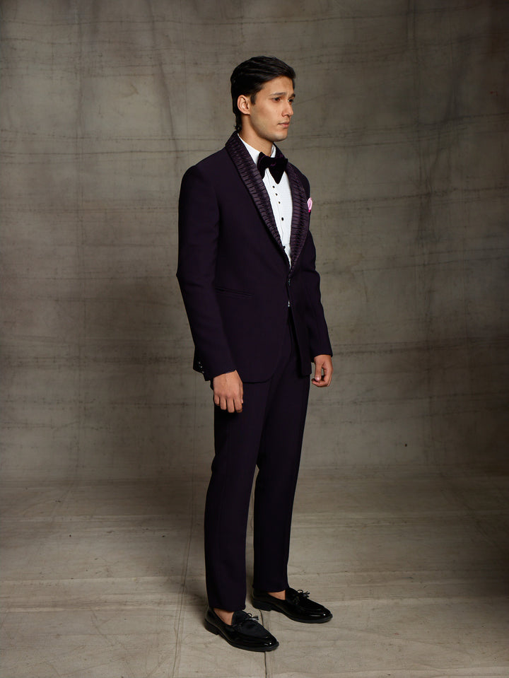 Purple tuxedo with pleated lapel