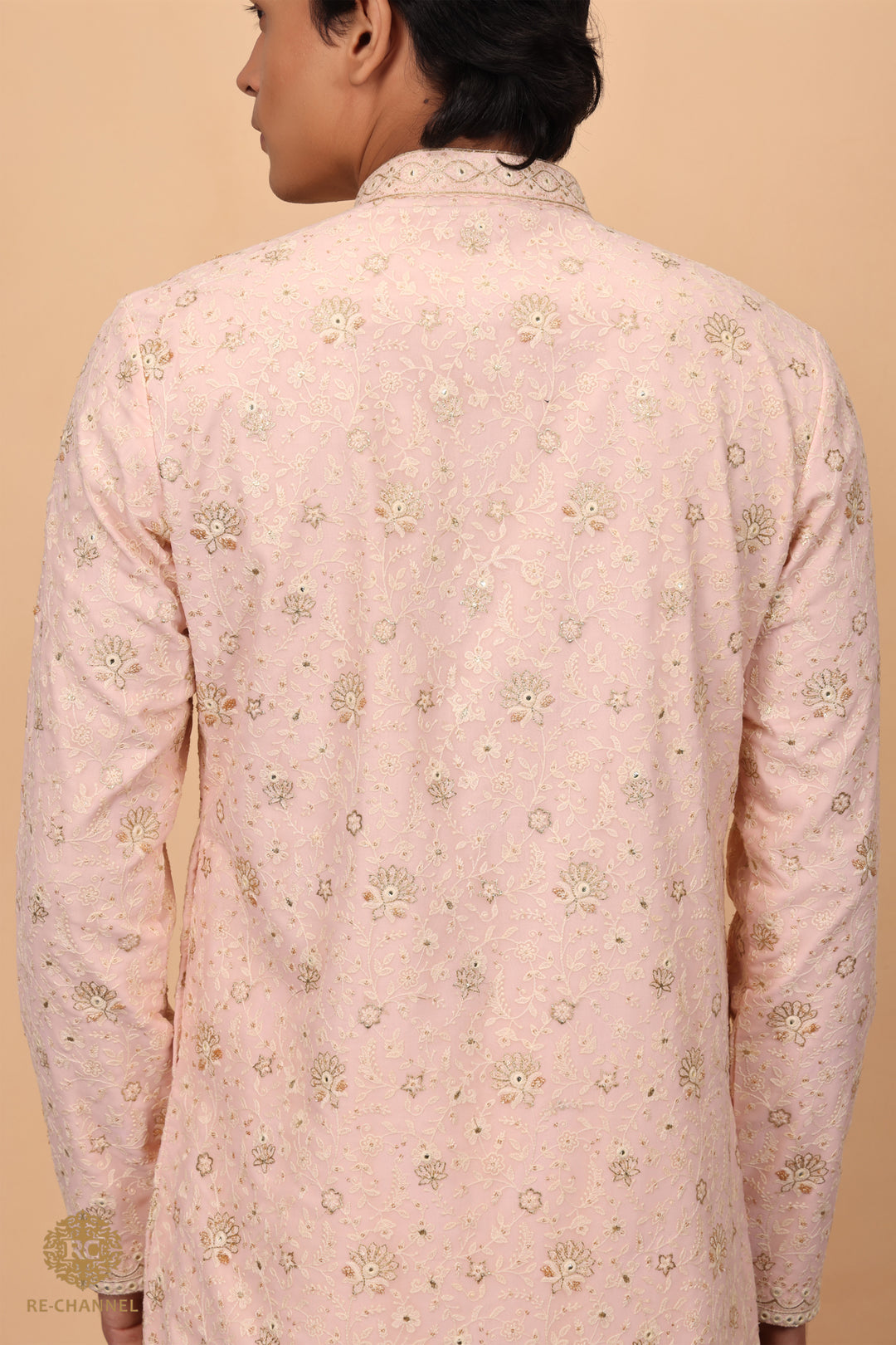 Peach Georgette kurta in chikankari and zari work