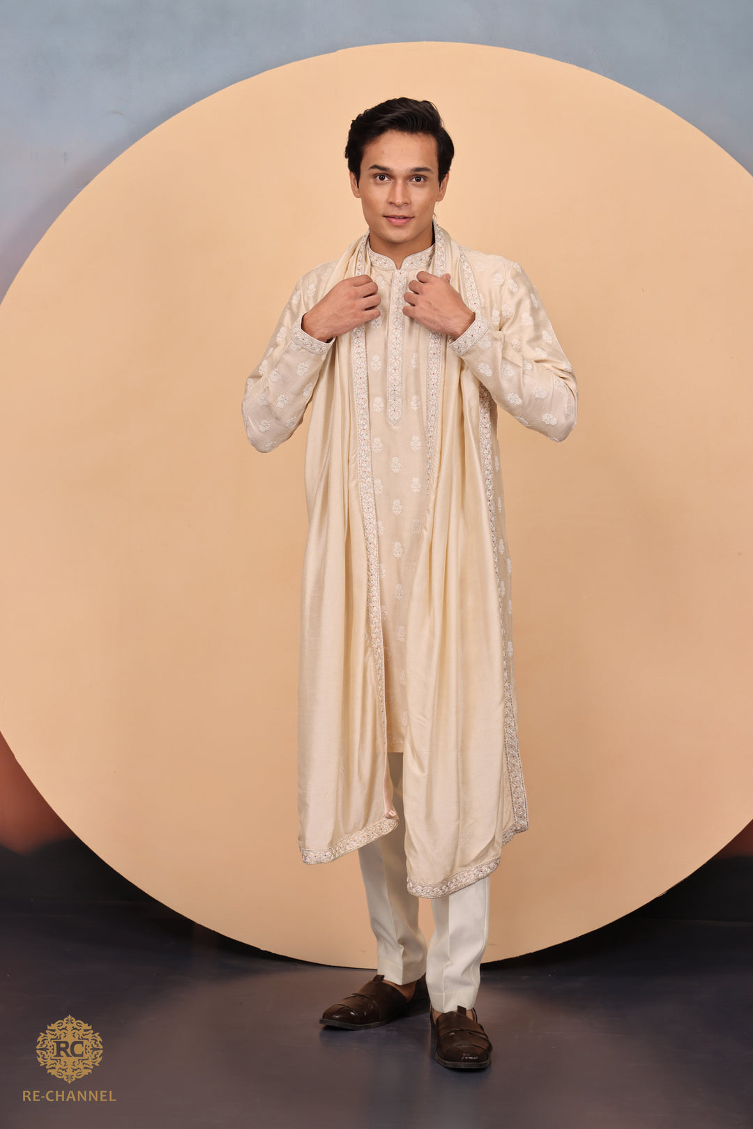 Light gold silk kurta & dupatta set