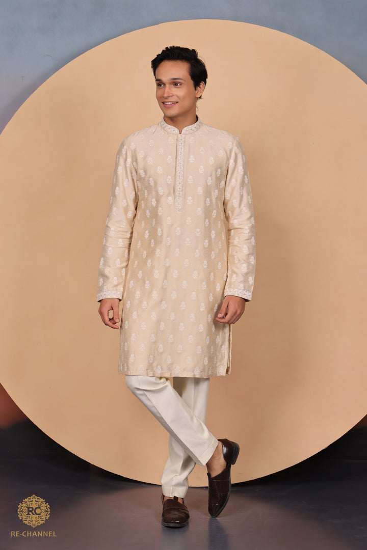 Light gold silk kurta set