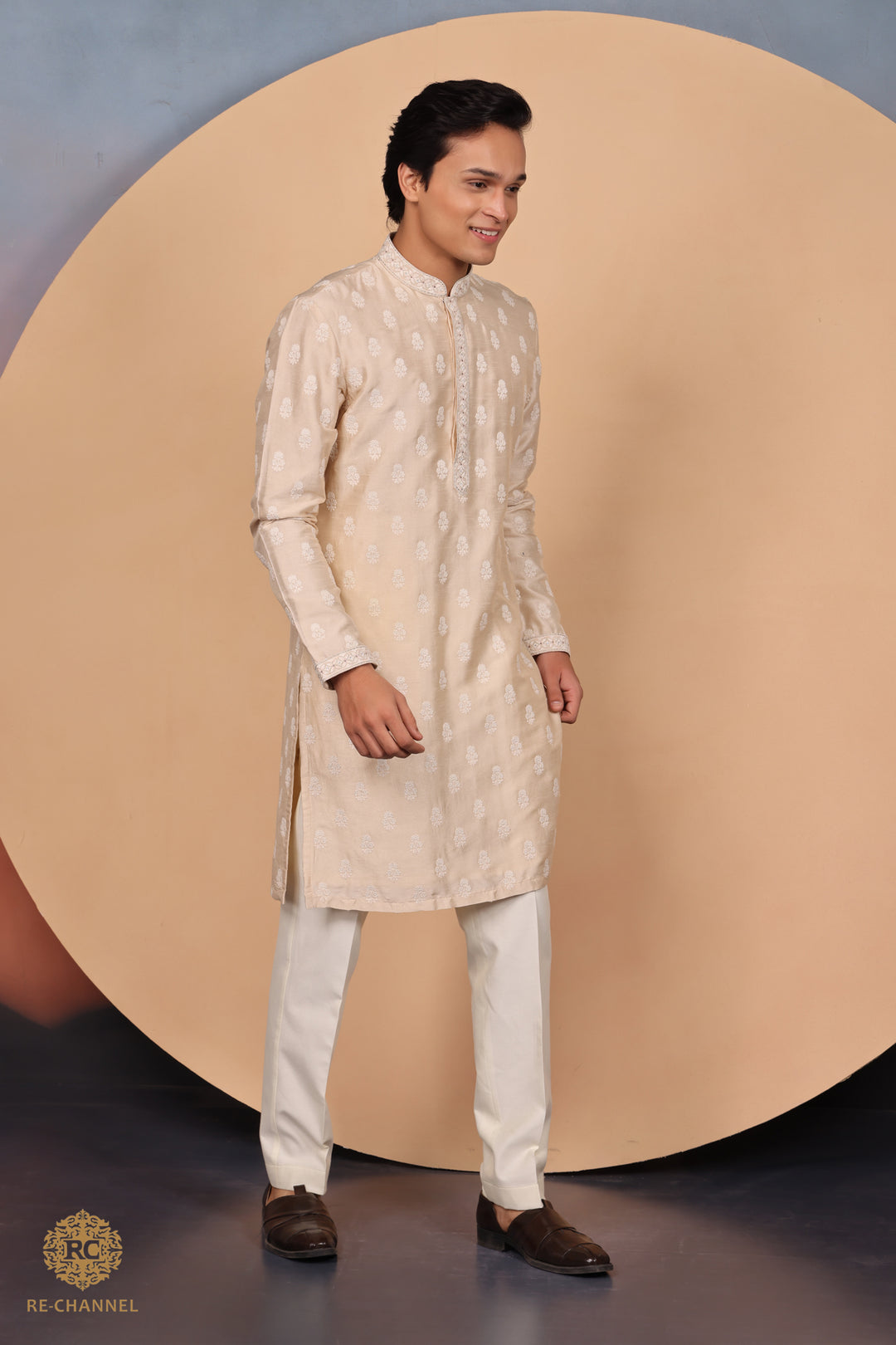 Light gold silk kurta set