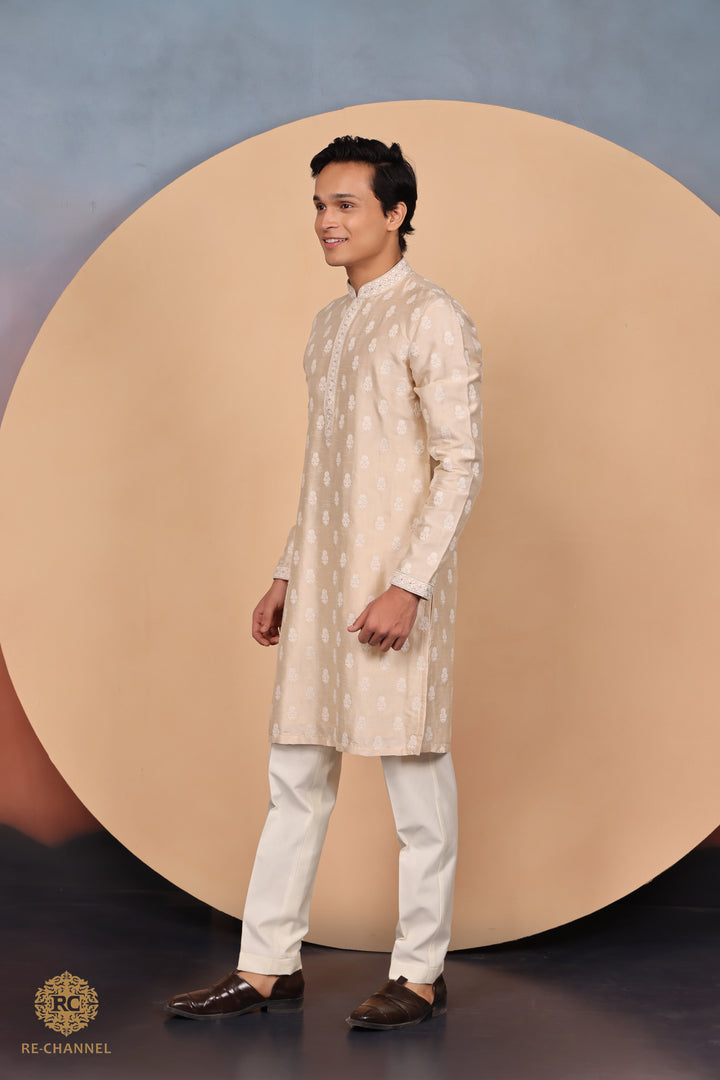 Light gold silk kurta set