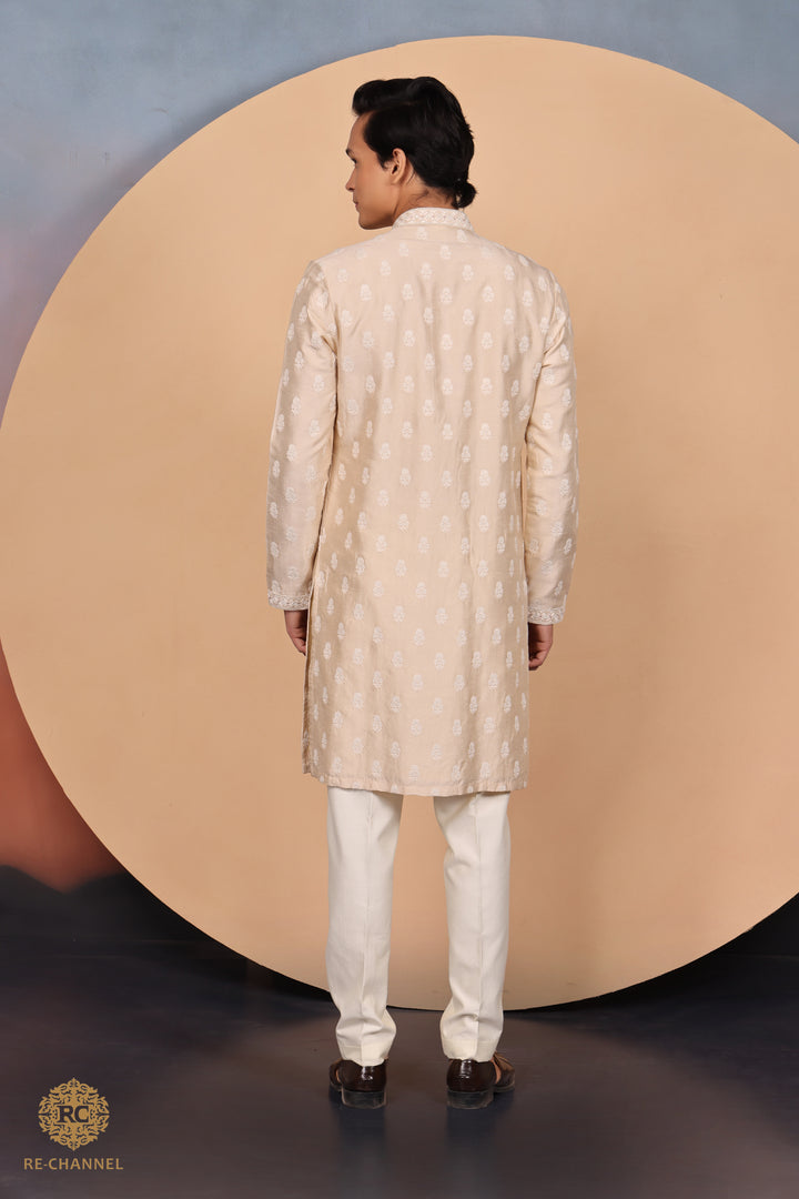 Light gold silk kurta set