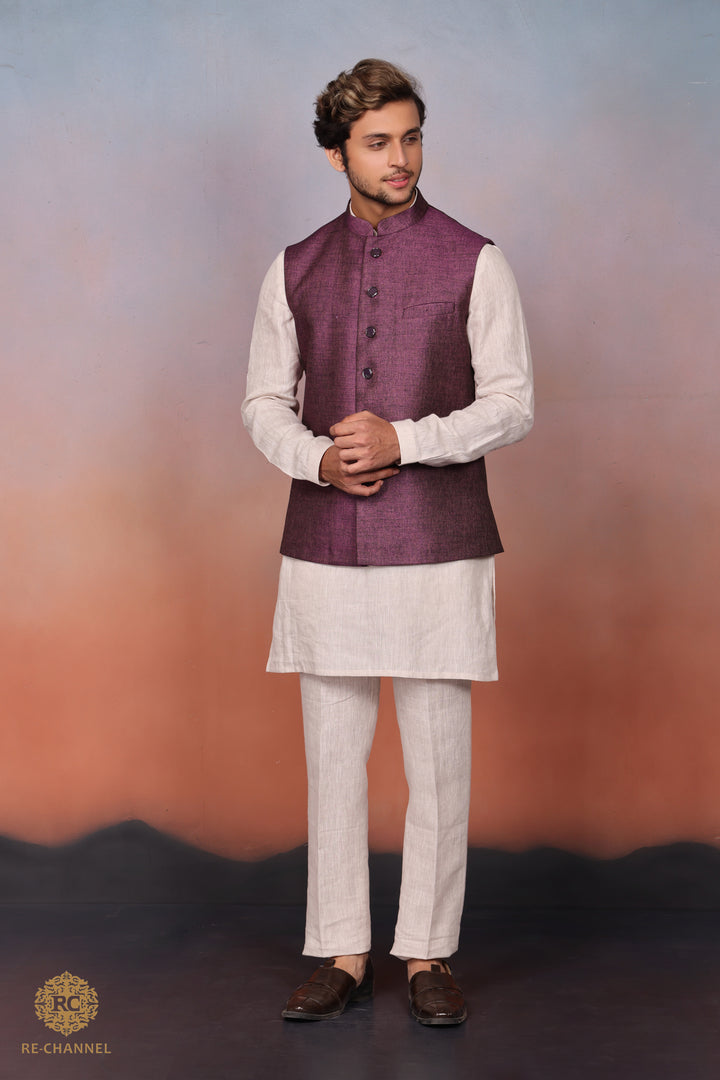 Grape Silk Bandi Kurta Set