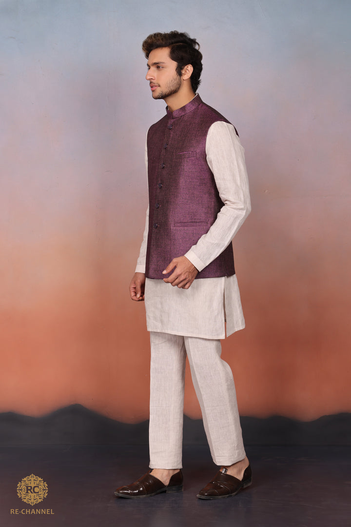 Grape Silk Bandi Kurta Set