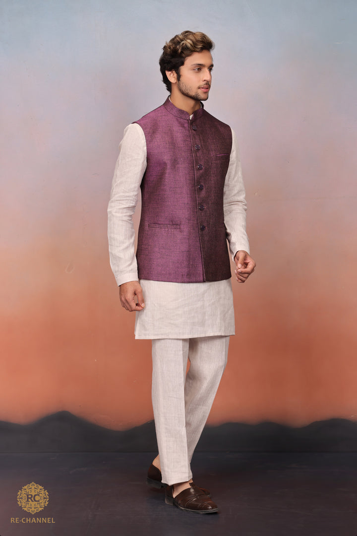 Grape Silk Bandi Kurta Set