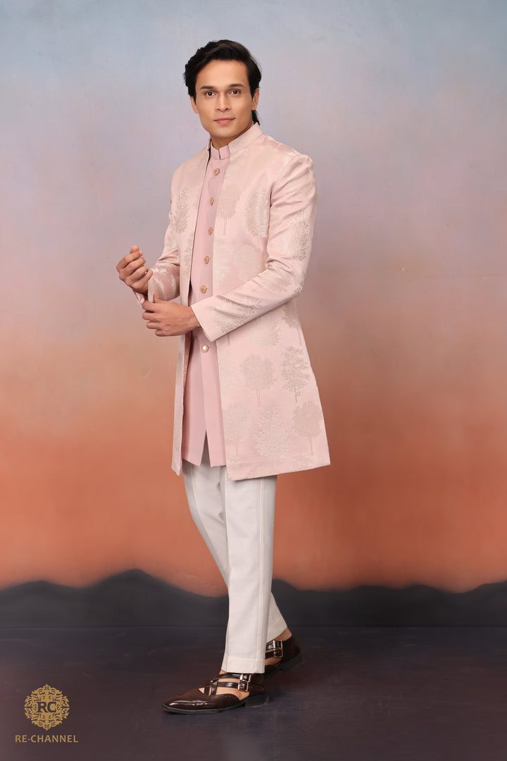 Light Pink Indo-Western in Jacquard