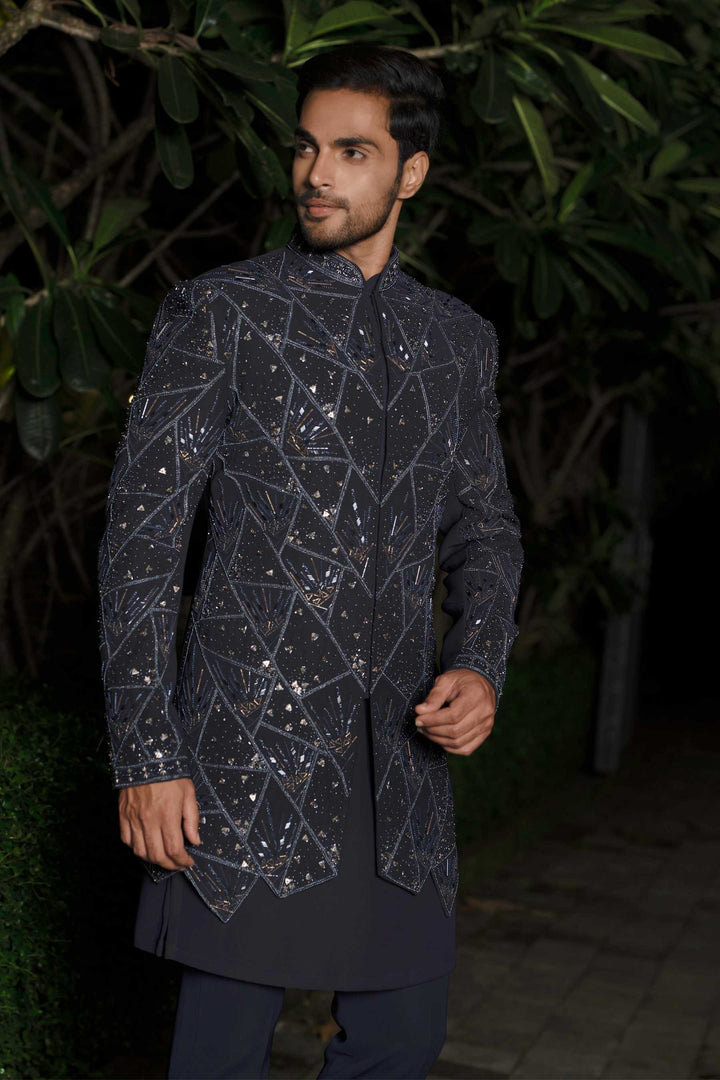 Navy Geometric Gold Indo-Western