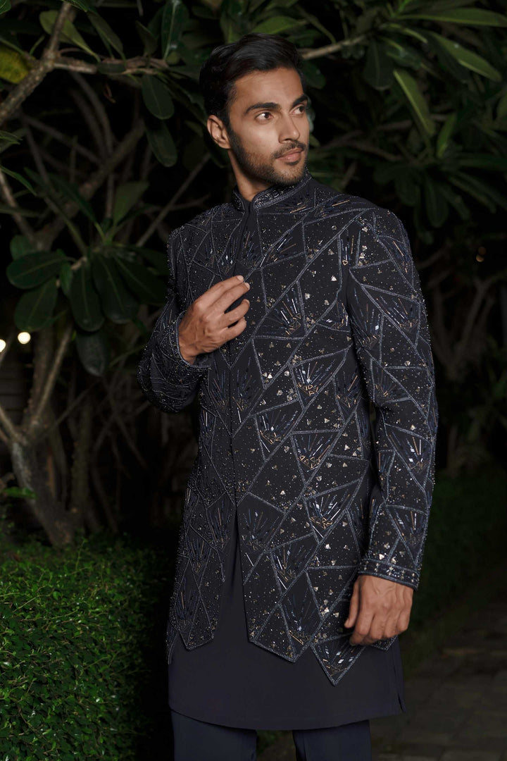 Navy Geometric Gold Indo-Western