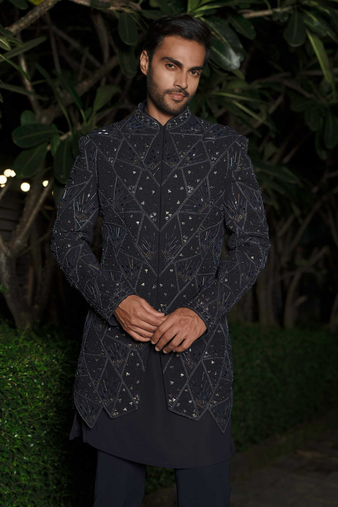 Navy Geometric Gold Indo-Western