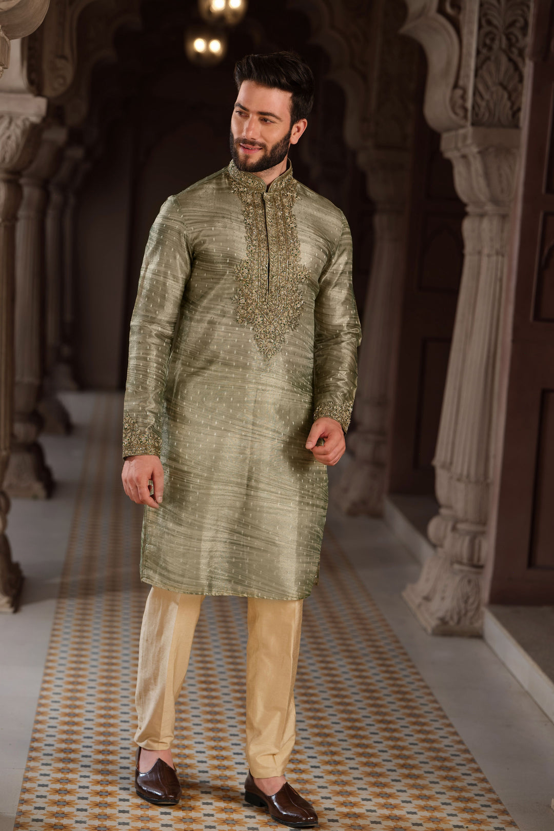 Golden Verdant Banarasi Tissue Kurta