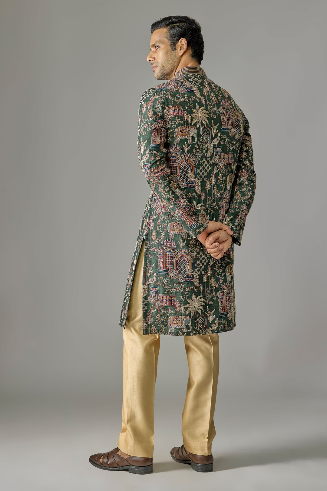 Dark Olive Zari Kurta Set