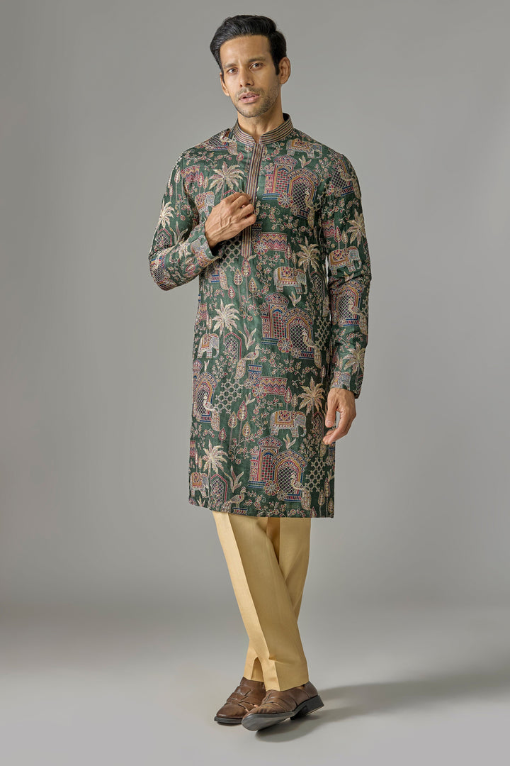 Dark Olive Zari Kurta Set