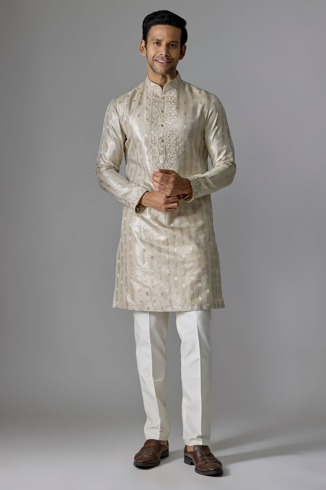Light Gold Embellished Kurta Set